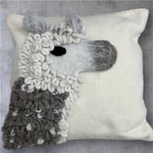 Anthropologie Throw Pillow Wool Llama Ernie & Irene Textured 3D Decorative